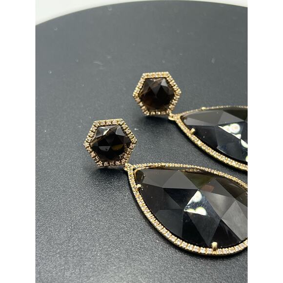 MiJa Signed Vermeil Sterling 925 Brown Faceted Teardrop Dangle Earrings - Picture 7 of 11